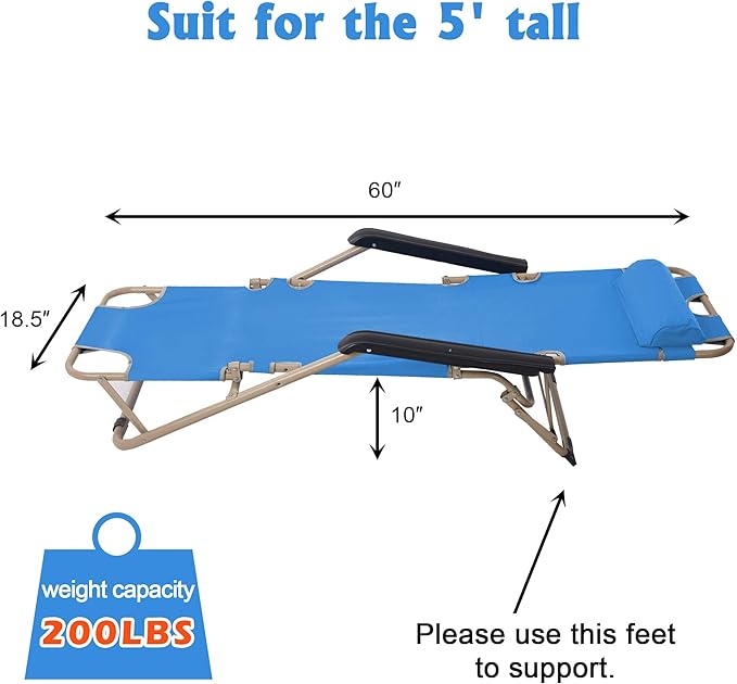 LUCKYERMORE 4 Pack Beach Outdoor Lounge Chairs Tanning Lounge Chair and Full Flat Cot 2 in 1 Folding Reclining Chairs for Outdoor Lawn Beach Pool Camping 60 L x 19 W Blue
