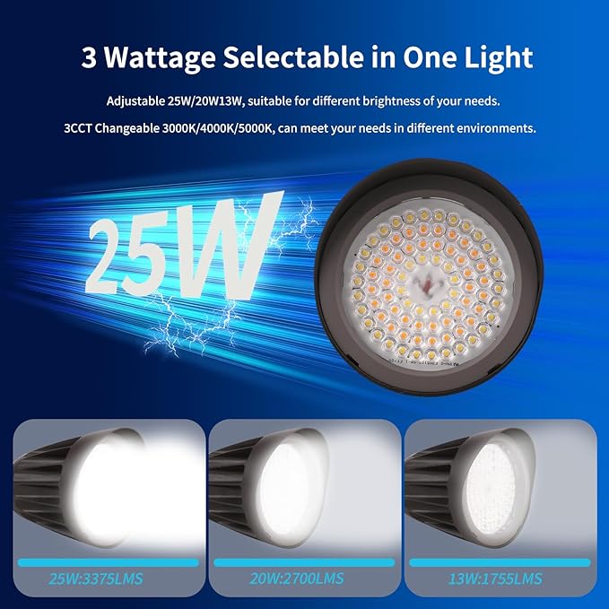 25W LED Bullet Flood Light3375 Lumens 3CCT Switch &amp Knuckle Mount 120-277V Dimmable Commercial Outdoor IP65 LED Landscape 40° Beam Angle 25W/20W/13W Changeable with photocell UL&ampcUL Listed