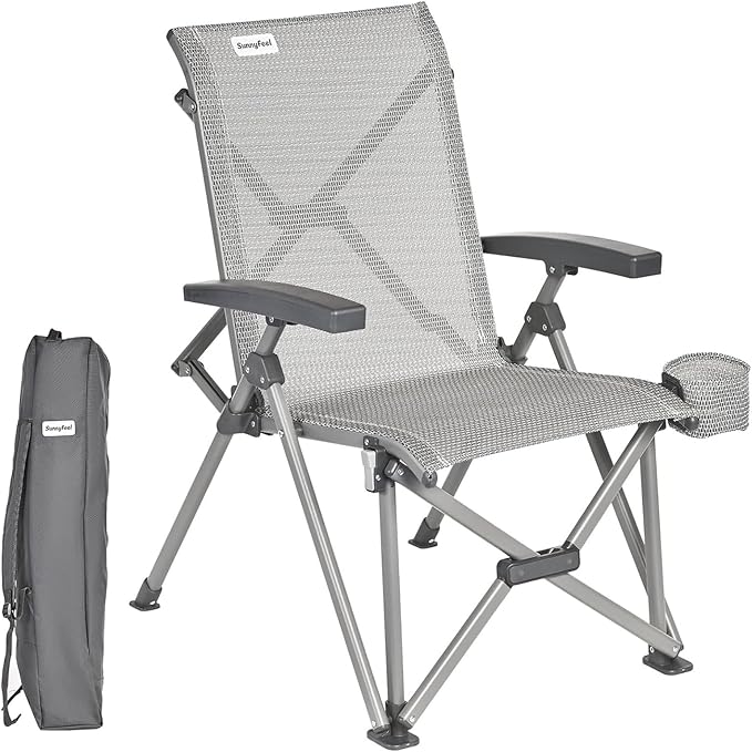 SUNNYFEEL Folding Camping Chair Heavy Duty Ergonomic Chairs Support 500lbs with Adjustable Breathable High Back Support and Cup Holder Aluminum Frame for Fishing Camp Beach Lawn RV Patio