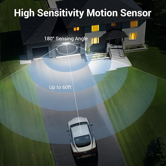 NOVOSTELLA Security Lights Motion Sensor 1Pack LED Flood Lights Outdoor with Remote Dusk to Dawn 45W 5000lm 5000K 3 Heads Wired Wall Adjustable Floodlights IP65 Waterproof for Garage Yard House