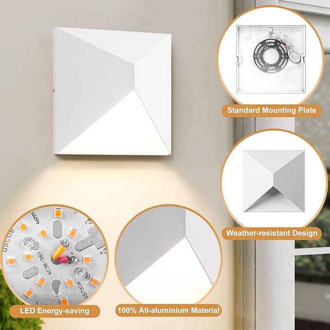 QQCherry Outdoor Light Fixture Wall Mount with 3 Lighting Modes White LED Exterior Lighting fixtures for Outside Modern Front Porch Lights Waterproof Black Wall Sconce for House