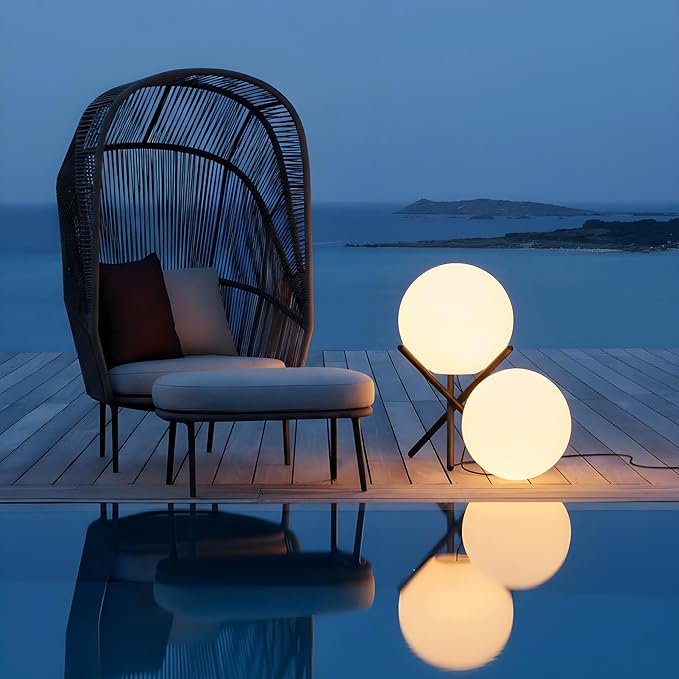 Lightdot Outdoor Floor Lamp 12-Inch LED Ball Light with Milky White Waterproof Shade - 10W 3000K Corn Globe Floor Lamps with Stable Black Tripod Base for Patio Garden Living Room Bedroom Plug&amp