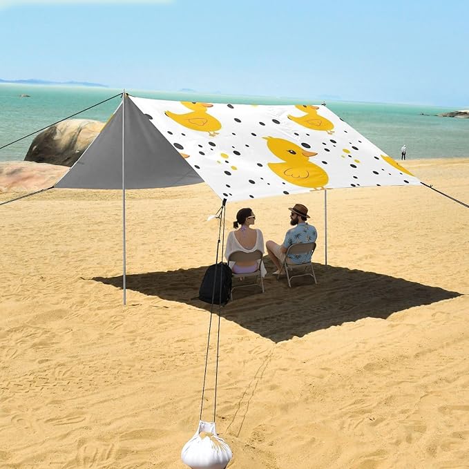 Cute Yellow Duck with Polka Dot Camping Sun Shelter Beach Tent Portable Beach Sun Shade Outdoor Canopy for Camping Trips Fishing Picnic