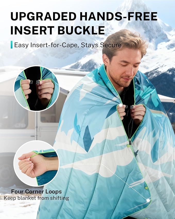 Gonex Camping Blanket with Aero-Warmth Tech Layer Puffy Printed Packable Blanket Ultralight &amp Warm Wearable Water-Resistant Quilt for Outdoor Camping Hiking Travel Picnics 79 X 55 (Iceberg)