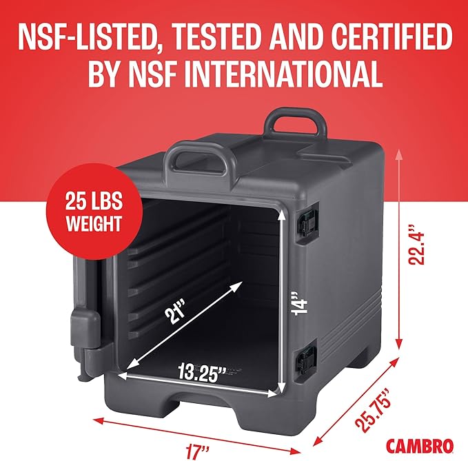 Cambro Insulated Food Pan Carrier - Hotbox and Food Warmer for Catering &amp Transport - Front Load UPC300 Series (Charcoal Gray)