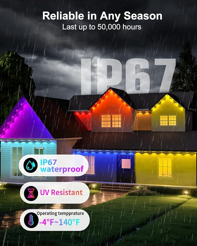 Permanent Outdoor Lights for House 50ft RGB Smart LED Eave Lights with APP &amp Remote Control IP67 Waterproof for Outdoor Decorations Including Halloween Christmas and Daily Lighting