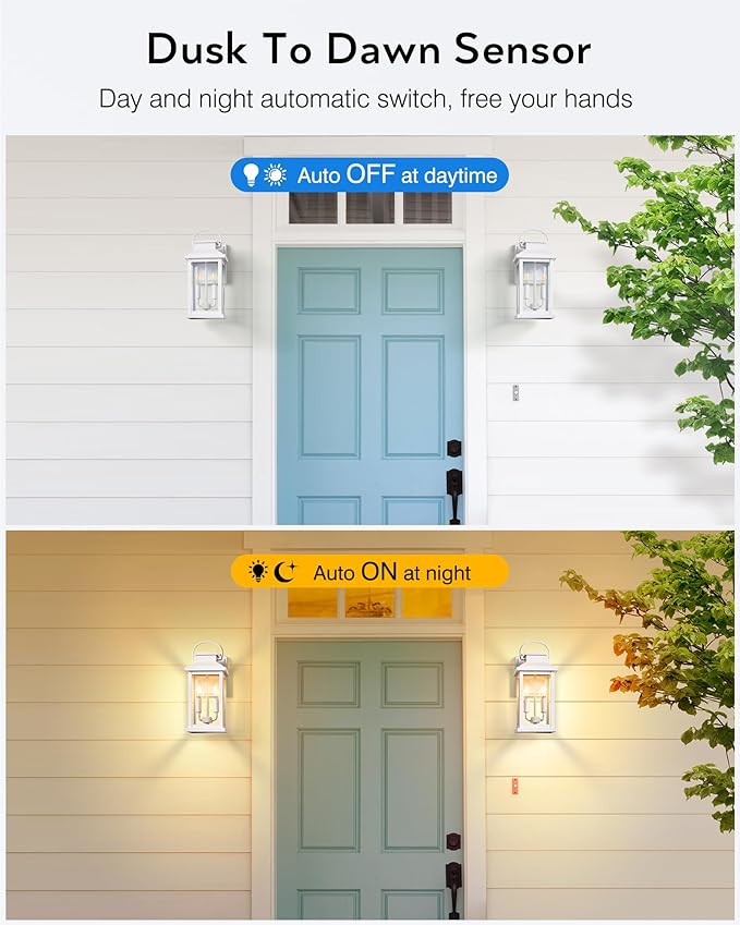 VIANIS Large White Porch Lights Outdoor Modern Dusk to Dawn Outdoor Lighting Fixtures Wall Mount for House Anti-Rust Exterior Wall Sconce Lantern for Front Porch Waterproof Coach Lights for Garage