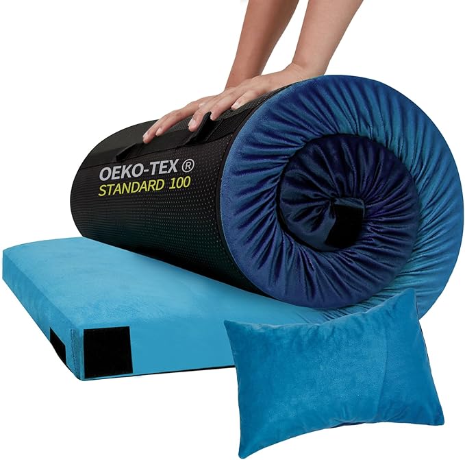 Memory Foam Camping Pad Camping Sleeping Pad Camping Mattress Pad with Pillow &amp Travel Bag Portable Floor Mat Roll Up for Guest Adults Side Sleepers Indoor Outdoor Travel