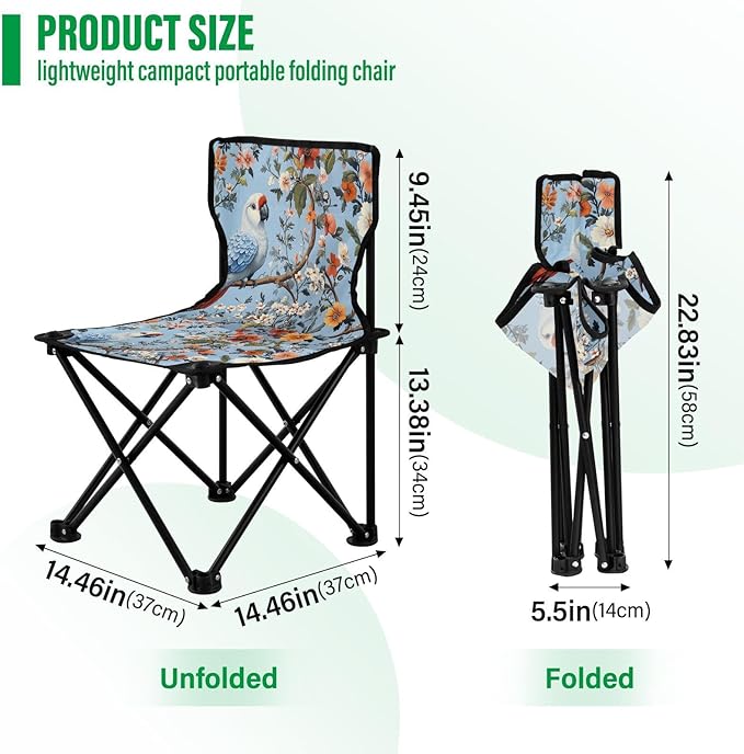 Tropical Plants Parrots Animals Foldable Backpacking Camp Chair Ultra Lightweight Hunting Chairs Carry Bag Included