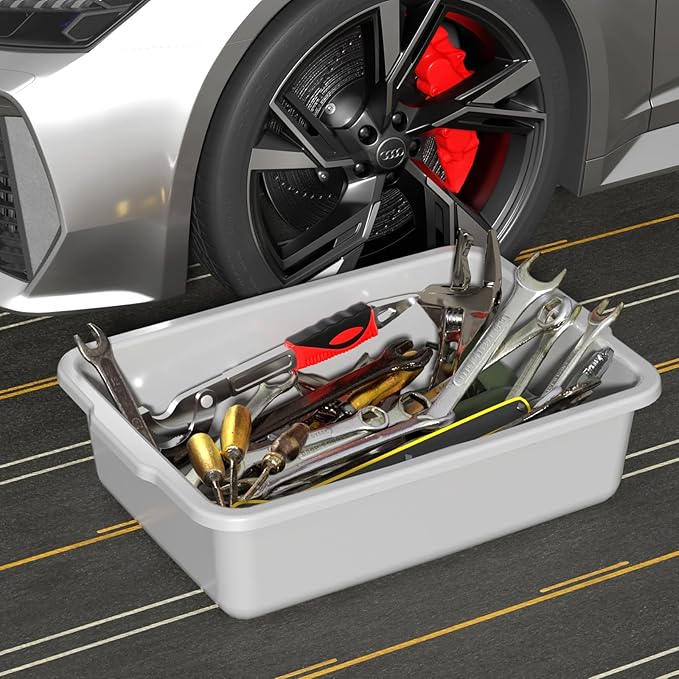 4 Packs Large Bus Tubs Commercial 32 L Plastic Bus Boxes Gray