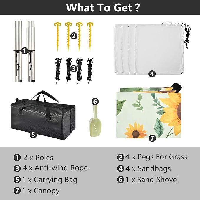 Bolaz Beach Canopy Tent Sun Shade9'×10.5' Large Family Beach Shade UPF50+- Outdoor Shade for Camping Trips FishingSunflower Bee Pattern