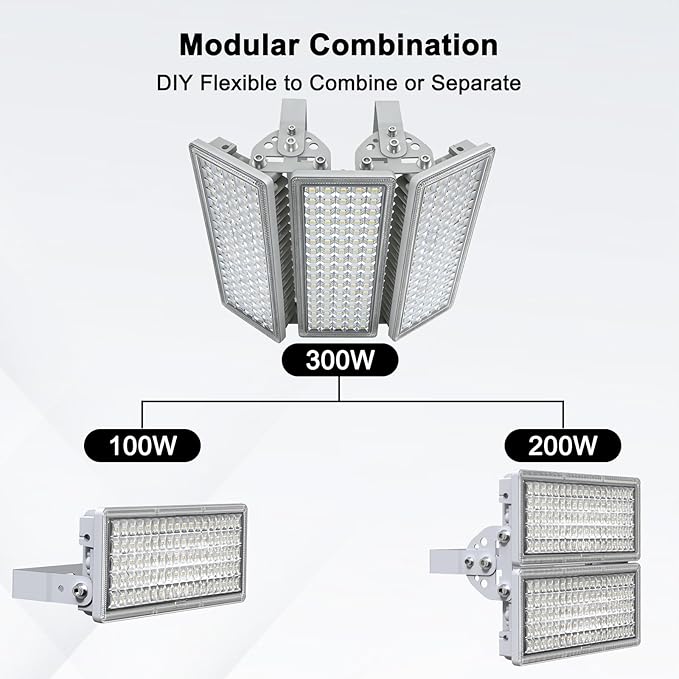 Kekeou 300W 2Pack LED Stadium Lights 84000LM 600W LED Flood Light Outdoor 6500K Daylight White Super Bright Arena Light IP67 Waterproof Field Lights for Sports CountsArenaFlicker-Free