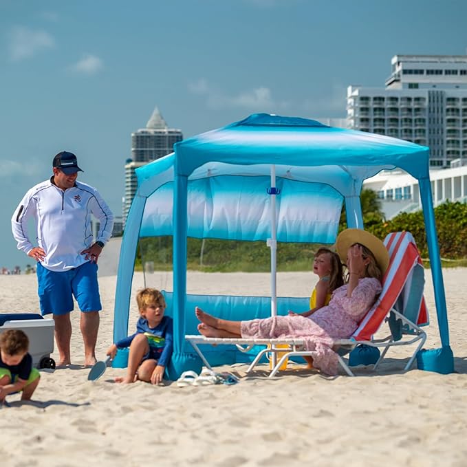 AMMSUN Beach Cabana 6.2'×6.2' Beach Canopy Easy Set up and Take Down Cabana Tent with Sand Pockets Instant Sun Shade with Side Wall Gradient Blue