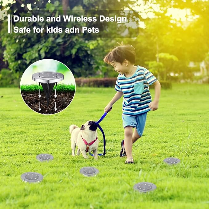 LYHOPE Solar Ground Lights Outdoor 16 Pack 8 LED Solar Disk Lights Waterproof Garden In-ground Pathway Lights Landscape Lighting for LawnYardDeckPatioWalkway (Blue)