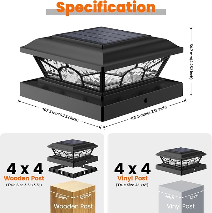 Brightever 4x4 Solar Post Cap Lights 12-Pack Solar Powered Fence Post Light Outdoor Waterproof for Vinyl/Wooden Post 2 Modes(Warm/Cool Light) Black Solar Deck Post Lights for Garden Patio Porch