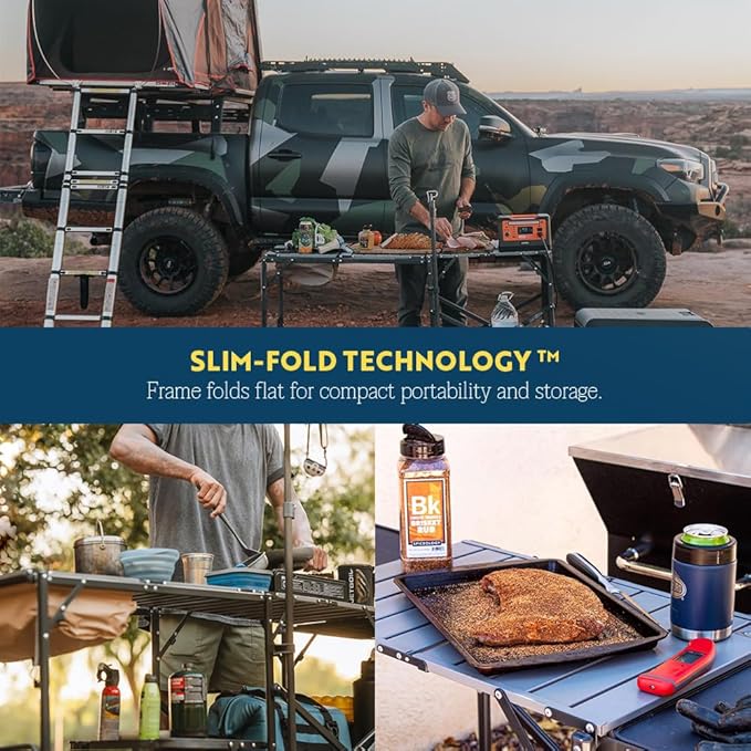 GCI OUTDOOR Master Cook Station | Portable Folding Kitchen Table with Soft Shell Sink Heat Resistant Tabletop &amp Telescoping Lanter Pole Perfect for Camping Trips