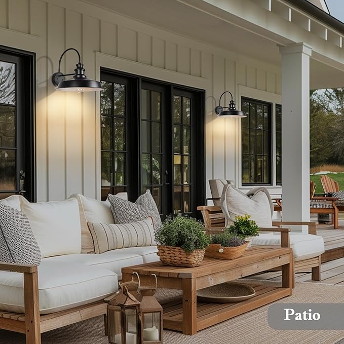 Solar Barn Light Outdoor 16 Inch Farmhouse Dusk to Dawn Sensor Wall Sconce Large Rustic Solar Powered Exterior Light Fixture for Porch Garage Patio ROS-SR028