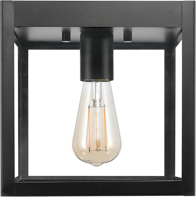 Globe Electric 60000020 1-Light Outdoor Flush Mount Ceiling Light Fixture Matte Black Clear Glass Shade Front Porch Décor Lighting Weather Resistant