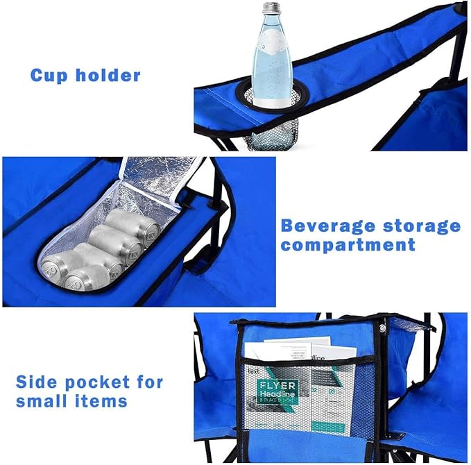 ReunionG Double Portable Camping Chairs Blue 60D x 20.5W x 35H Inch