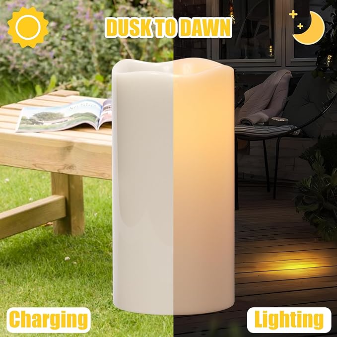 Large Solar Candles Outdoor Waterproof Outdoor Candles Rechargeable for Lanterns Large Solar Lanterns Flickering for Garden Camping Patio Home Decor Dusk to Dawn (2Pcs4 D×8/10 H)