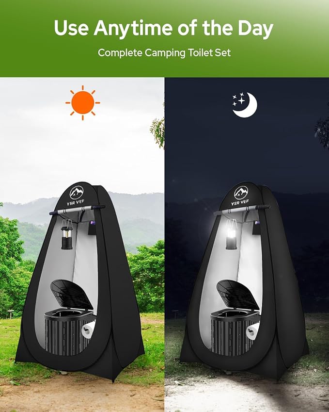 Camping Toilet with Pop-Up Privacy Tent and Liquid Waste Gel Portable Toilet for Camping with Large Tent Ergonomic Potty Provides Enhanced Comfort Suitable for All Ages