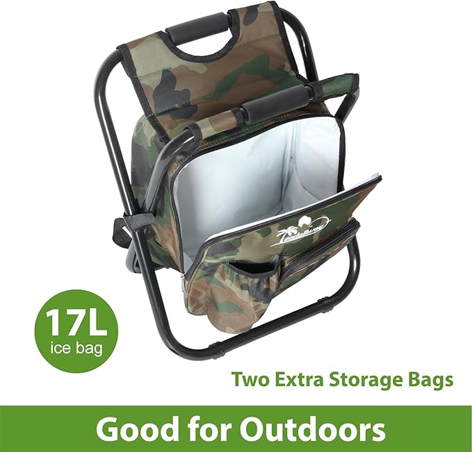 LEADALLWAY Fishing Chair with Cooler Bag Compact Fishing Stool Foldable Camping Chair