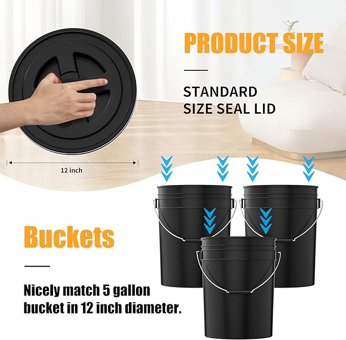 4 Pieces 5 Gallon Black Bucket Lids 12inch Leak-proof Plastic Seal Screw Top Airtight Lids Reusable Drum &amp Pail Seal Lid for Pet Food Storage Home Paint Storage and Industrial Storage Buckets