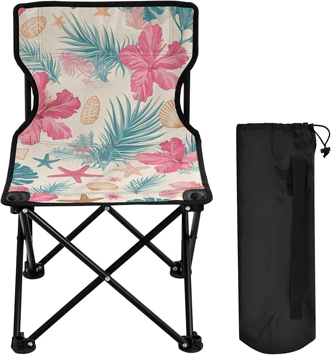 GuoChe Tropical Flower Pattern Compact Heavy Duty Camping Chairs Ultra-Lightweight Beach Chairs Carry Bag Included for Outside