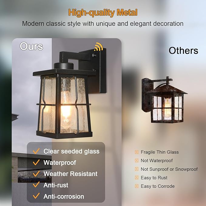 ALVIME Dusk to Dawn Outdoor Wall Lights 10 Inch Exterior Front Porch Light Fixtures Waterproof Outdoor Wall Lantern for House Door Entryway Garage Patio E26 Base&ampClear Seedy Glass