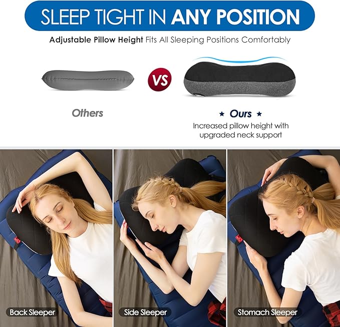 Hikenture Camping Pillow with Removable Cover - Ultralight Inflatable Pillow for Neck Lumbar Support - Upgrade Backpacking Pillow - Washable Travel Air Pillows for Camping Hiking Backpacking