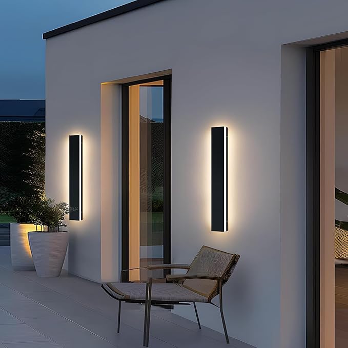 Upgrade Widened 2 Pack Long LED Outdoor Wall Light 31.4inch Black Modern Wall Sconces 31W 3000K Warm White IP65 Waterproof Front Porch Lighting Fixture for Patio Garage Entryway Fence
