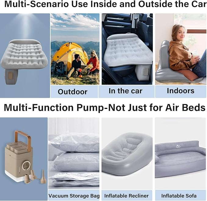 Coverado Car Air Mattress Back Seat Portable Wireless Inflatable Bed with Built in Air Pump&ampPllow Storage Bag Patch Kit Universal Back Seat Bed Sleeping Pad Fit Most Car Suvs L-51W-32