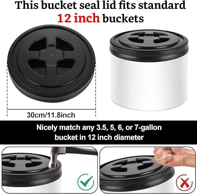 4 Pieces 5 Gallon Leak-Proof Bucket Lid Food Grade Plastic Storage Buckets Screw Seal Lids Screw Pail Lid Pet Food Storage Chicken Feeders Paint Storage Compatible with GammaBlack