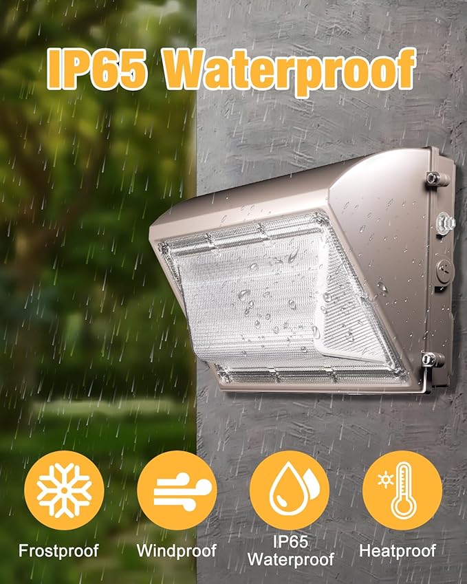 LED Wall Pack Light 60W 7800lm with Dusk to Dawn Photocell 5000K Daylight Wall Pack Outdoor Light Repalces 600W HPS/HID Light IP65 Waterproof for Stadium Yard Buildings Parking Lots