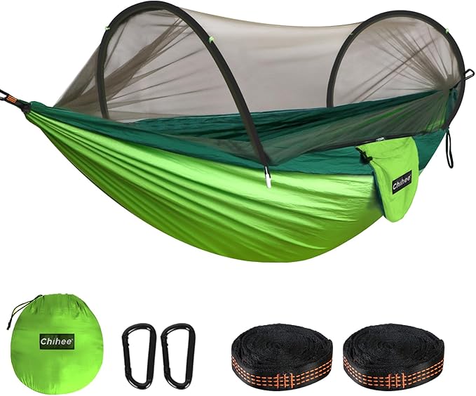 Chihee Ultra-Light Travel Camping Hammock Pop-up Net Hammock 660lbs Load CapacityBreathableQuick-Drying Parachute Nylon 2 Premium Carabiners2 Tree Slings Included for Outdoor Backpacking Hiking