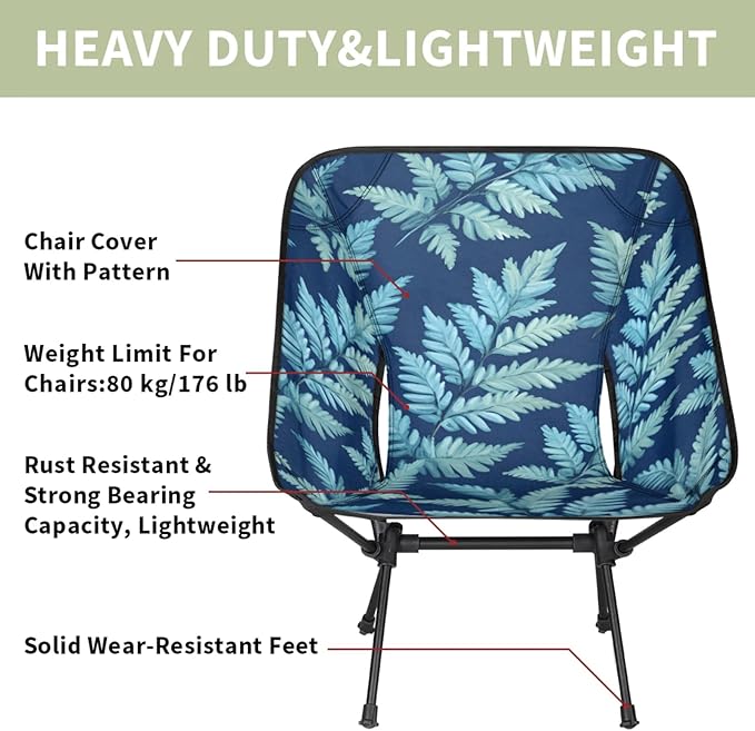 Honeybaby Folding Camping Chair Fern Leaves Theme Camping Chairs Lightweight Portable Chair Outdoor Foldable Chairs for Camping Travel Picnic Beach Hiking