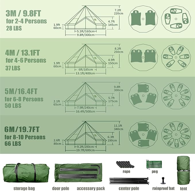 Canvas Bell Yurt Tent with Stove Jack Waterproof Luxury 4 Season Tents for Family Outdoor Camping 100% Cotton Green Glamping Tents for Hunting Partie All Year Living
