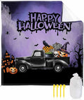 Beach Blanket Waterproof Sandproof OversizedHalloween Farm Truck Pumpkin Ghost Skull Crow Beach Mat with Corner Stakes Sand PocketsHaunted Castle Purple Fog Outdoor Picnic Mat for Travel83x79In