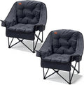 EVER ADVANCED 2 Set Camping Chair with Detachable Cushion Mesh Chair for Adults Foldable Oversized Heavy Duty Folding Chair with Cooler Mesh Pocket Cupholder Outdoor Fishing Supports 400LBS Black
