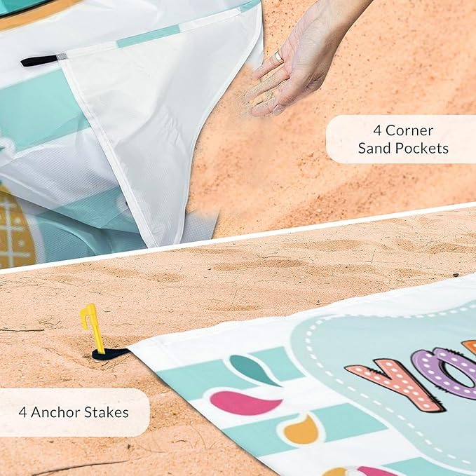 Personalized Beach Blanket Waterproof Sand Proof Oversized Quick Drying Cat Beach Mat 9.8 x 9.2 Ft for 1-8 People Foldable Outdoor Essentials for Hiking Picnic Camping