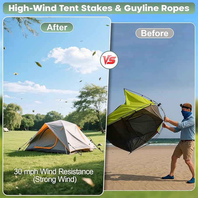 Tinnmao 4-Pack 17.7 Tent Stakes Heavy Duty with 8 Ratchet Tie Down Straps (1/8 φ) Kit for High Wind 8mm Solid Steel Spiral Ground Anchors Screw in for Tarp | Canopy | Sand Beach Camping Tent
