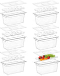 Sunnyray 6 Set 1/3 Size Polycarbonate Food Pans with Lids and Drain Shelf Clear Square Food Storage Containers for Kitchen Restaurant Fruit Vegetable Food Container and Storage (6 Inch Deep)