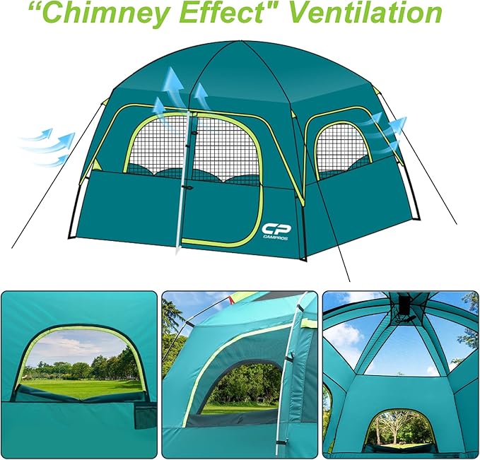 CAMPROS CP Upgraded 6/8 Person Camping Tents Waterproof Windproof Family Tent with Larger Mesh Windows &amp Door Double Layer Easy Set Up All-Season Dome Tent with Top Rainfly &amp Carry Bag