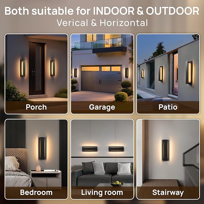15.7 in Modern Outdoor Wall Light Fixtures 3000K LED Exterior Lighting Fixtures Long Black Outside Porch Light for House Garage Patio Door2 Pack