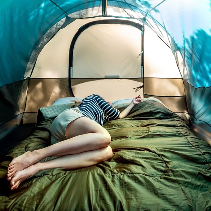 UNIKOME Waterproof Puffy Camping Blanket - Lightweight Packable Outdoor Quilt with Snaps &amp Corner Loops Warm Compact Blanket for Cold Weather Hiking Picnic Stadium Travel 75×52 Army Green&amp