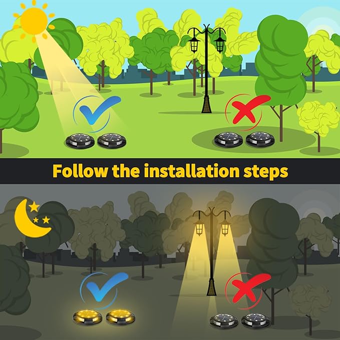 Solar Ground Lights Outdoor Waterproof 8 Pack 12 LEDs Solar Garden Disk Lights Landscape Lighting for Outside Pathway Deck Yard Patio Lawn Driveway Walkway Deco (Warm Lights)
