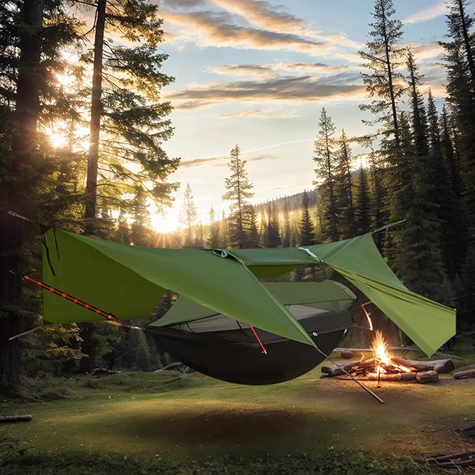 3-in-1 Camping Hammock Tent with Rain Fly Quick-Zip Door &amp Curved Poles – Lightweight Shelter with Mosquito Net