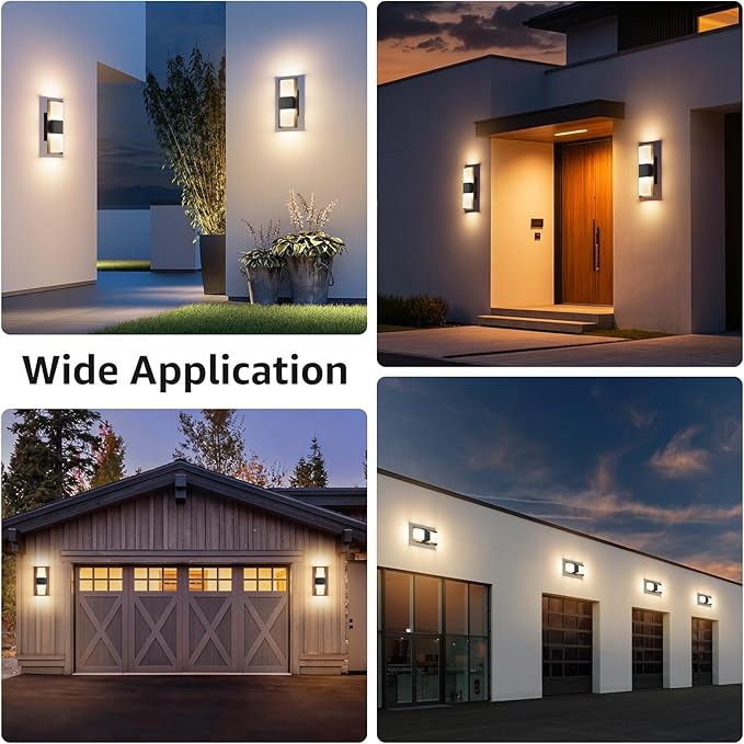 12.4 inches Outdoor Led Wall Light 30W 3000K Hardwired Porch &amp Patio Aluminum Sconces with Frosted Acrylic LampshadeIP65 Waterproof Exterior Wall Lamp for GarageFront Door(Black2Pack)