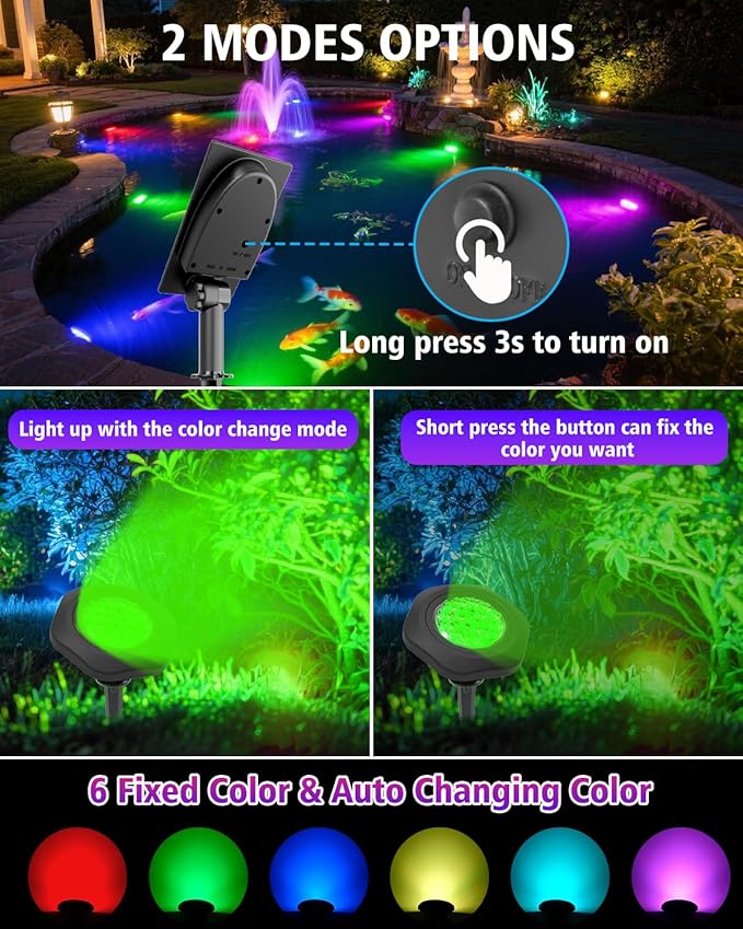 CORESLUX Solar Spot Lights Outdoor Waterproof IP68 3-in-1 LED Color Changing Solar Landscape Lights 2 Light Modes Landscape Path Lights for Outside Garden Yard Pond Pathway