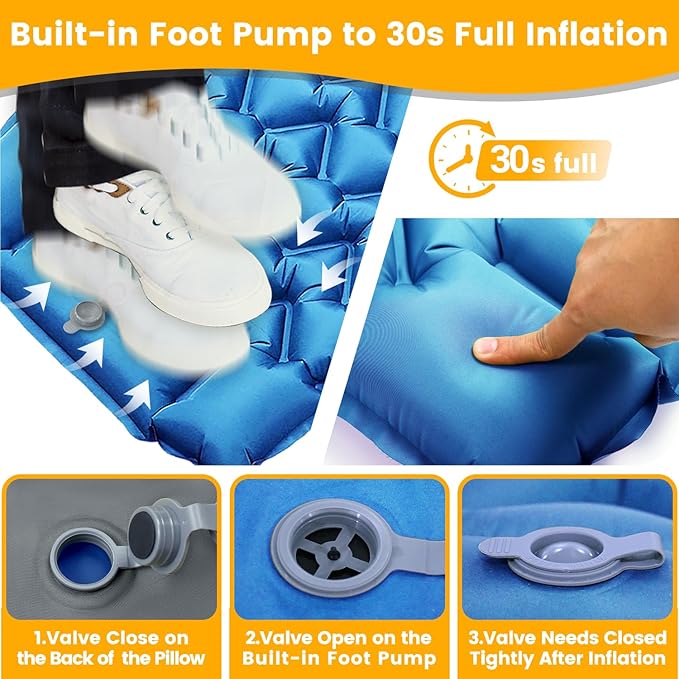 Inflatable Camping Mat Ultra-Lightweight Sleeping Pad with Built-in Pillow &amp Foot Pump Camp Pads for Backpackers Hikers &amp Outdoor Enthusiasts Easy to Carry Gifts